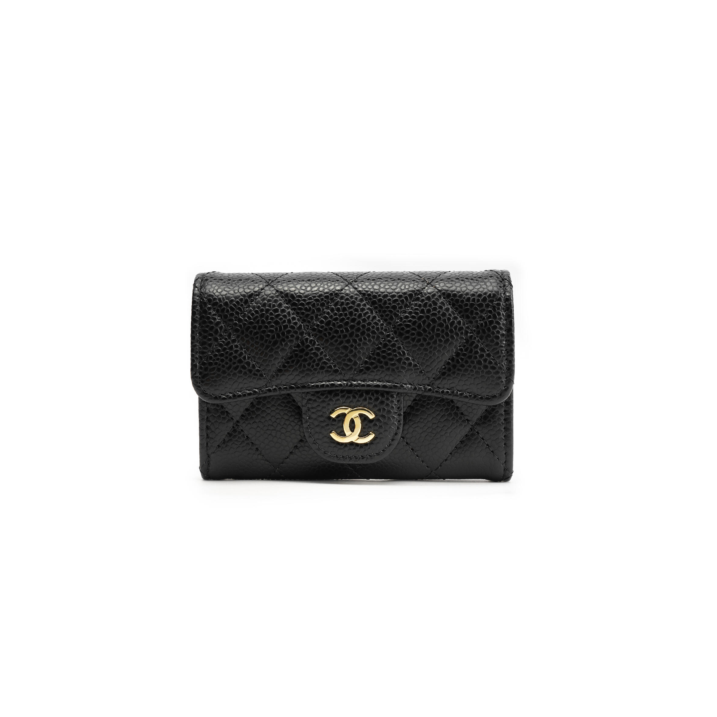 CHANEL GRAINED COWHIDE QUILTED FLAP CARD HOLDER WALLET BLACK AP0214 (11.3*7.5*2.5cm)